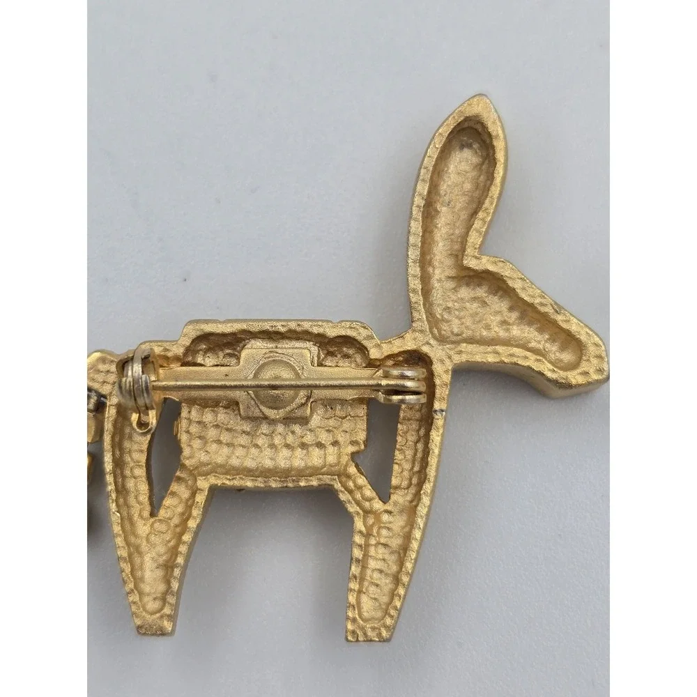 Vintage Gold Tone Donkey Burro Brooch Pin Clear Rhinestones‎ Democrat